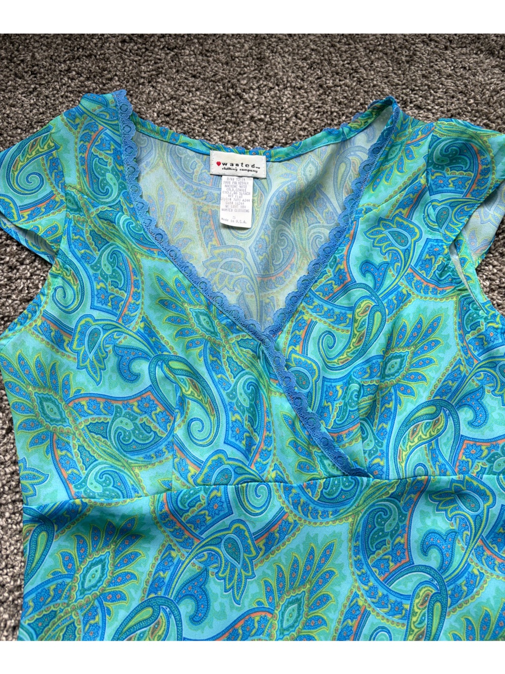 Y2K Wanted Teal Blue and Green Paisley One-Piece Bodysuit